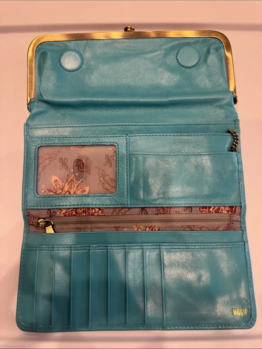 HOBO Turquoise Clutch Wallet with Gold-Tone Frame